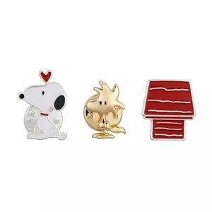 Peanuts Two-Tone Snoopy Woodstock & Red Dog House Lapel Pin Set 3 Piece New